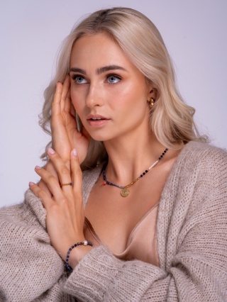 Naszyjnik PRZYPŁYW - (dumortieryt, hematyt, kwarc)